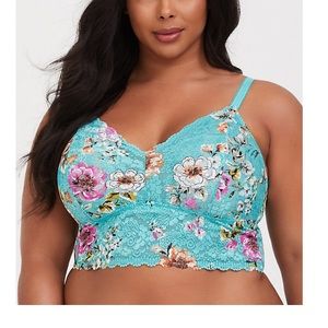 Turquoise blue floral & lace bralette